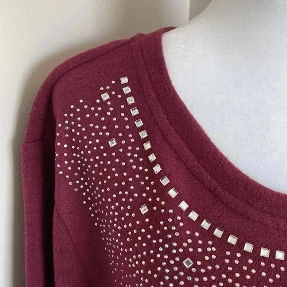 LC Couture Burgundy Jeweled Front Tie Sweater - Picture 8 of 14